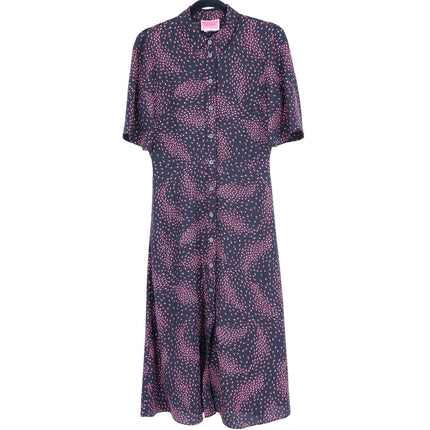 Kate Spade Meadow Shirtdress Black Floral Smocked Back Short Sleeve Women's 8