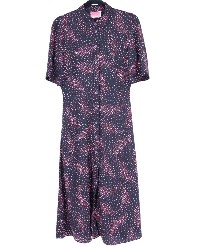Kate Spade Meadow Shirtdress Black Floral Smocked Back Short Sleeve Women's 8
