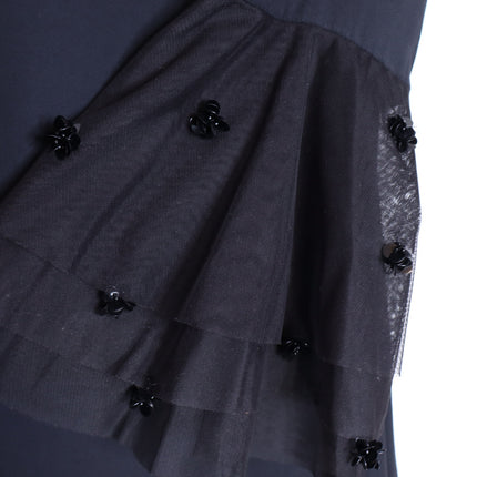 AKRIS PUNTO Embroidered Tulle Sleeve Shift Dress Black Knee Length Women's 12