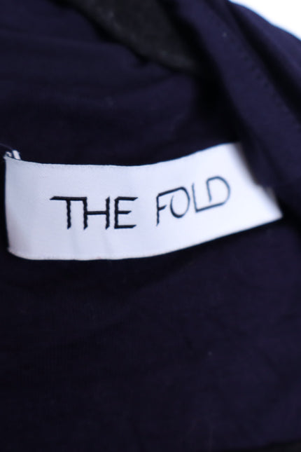 THE FOLD Wrap Belted Midi Dress Navy Blue Long Sleeve Women's 8