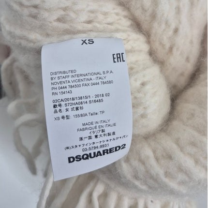 DSquared2 2018 Saddle Sleeves Western White Knit Wool and Leather Women's XS