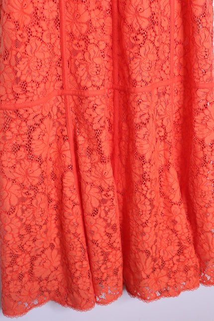 ME+EM Guipure Lace Ruffle Maxi Dress Papaya Orange Short Sleeve Women's 8