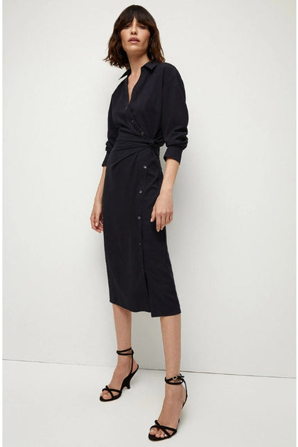 VERONICA BEARD Wright Crepe Midi Shirt Dress Navy Button Down Women's 12
