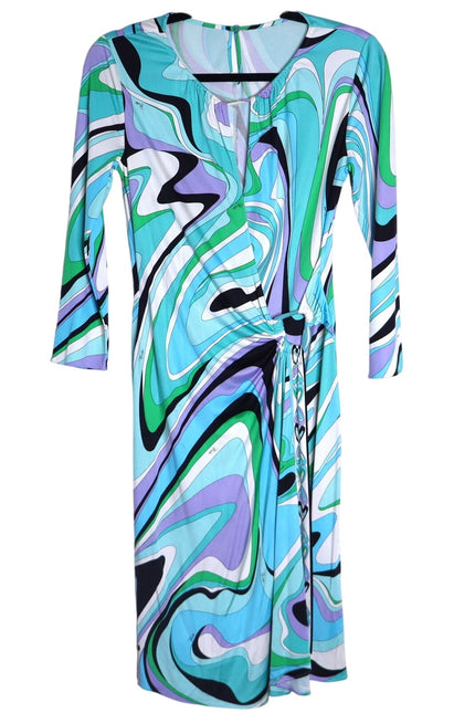 EMILIO PUCCI Blue Marmo Print Mini Dress Silk Faux Wrap Y2K Vtg Women's 40 US10