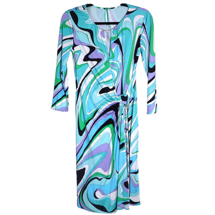 EMILIO PUCCI Blue Marmo Print Mini Dress Silk Faux Wrap Y2K Vtg Women's 40 US10
