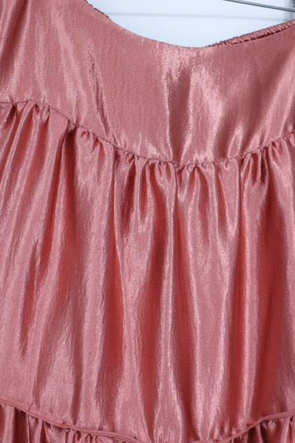 FREE PEOPLE Moonbeam Metallic Tiered Skirt Rose Gold Full Length Women's S