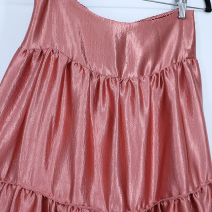 FREE PEOPLE Moonbeam Metallic Tiered Skirt Rose Gold Full Length Women's S