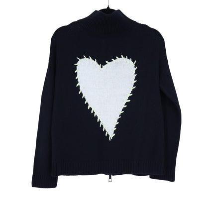 Lisa Todd Romancin Ribbed Heart Sweater Knit Jacket Black Intarsia Women's S