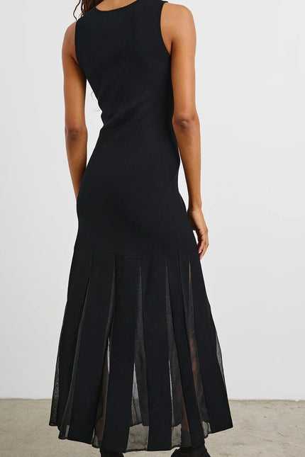 RAILS NEW Alessia A-Line Maxi Dress Black Mesh Pleated Heavy Knit Women's M