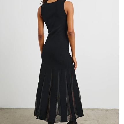 RAILS Alessia A-Line Maxi Dress NWT Black Mesh Pleated Heavy Knit Women's M