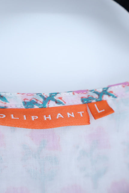 OLIPHANT Long Tiered Tassel Dress White Pastel Ditsy Floral Peasant Women's L