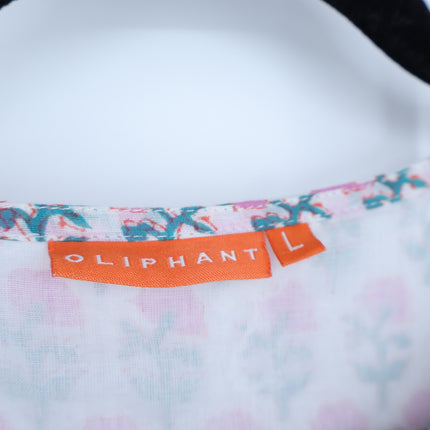 OLIPHANT Long Tiered Tassel Dress White Pastel Ditsy Floral Peasant Women's L