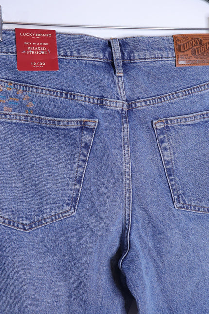 LUCKY NWT Legend Mid Rise Boy Jeans Blue Medium Wash Straight Leg Women's 10