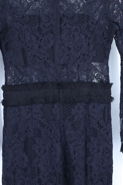 ALEXIS Black Anabella Lace Sheath Dress Long Sleeve Ruffle Knee Length Women's M