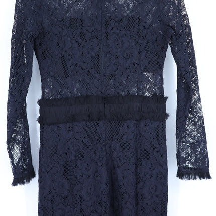 ALEXIS Anabella Lace Sheath Dress Black Long Sleeve Ruffle Knee Length Women's M