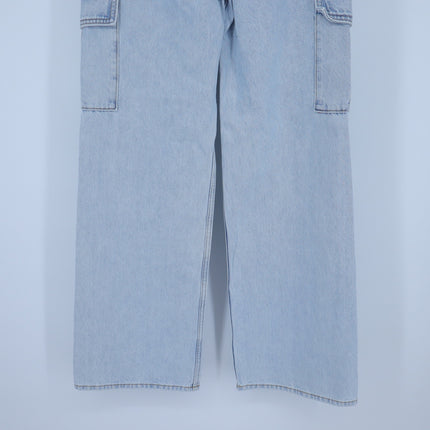 Denim Forum The Farrah Cargo Jeans Bleach Bleu NWT High Rise Women's 25