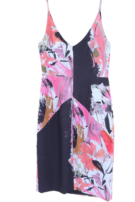 BLACK HALO Judy Floral Sheath Dress Black and Pink V Neck Ponte Knit Women's 10
