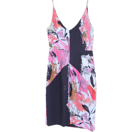 BLACK HALO Judy Floral Sheath Dress Black and Pink V Neck Ponte Knit Women's 10