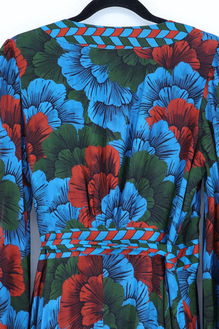 OLIPHANT Madrid Blue Wrap Dress NWT Floral Maxi Long Sleeve Women's M