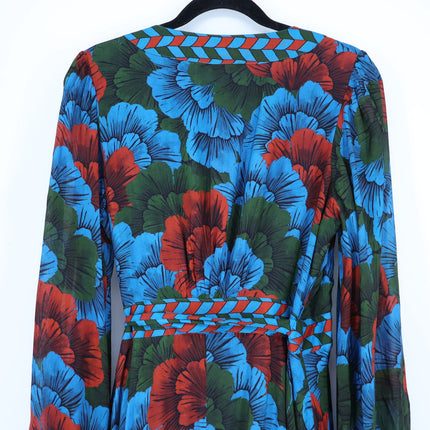 OLIPHANT Madrid Blue Wrap Dress NWT Floral Maxi Long Sleeve Women's M