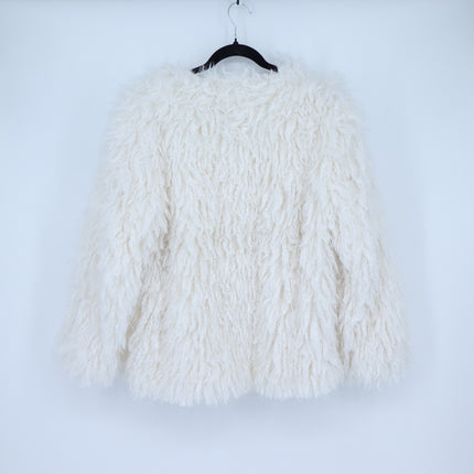 Anthropologie Shaggy Faux Fur Jacket White Open Knit Long Sleeve Women's XS