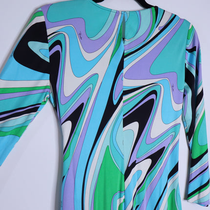 EMILIO PUCCI Blue Marmo Print Mini Dress Silk Faux Wrap Y2K Vtg Women's 40 US10