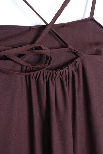 VINCE Strappy Crepe Tank Dress Brown Adjustable Tie Back Pockets Women's M