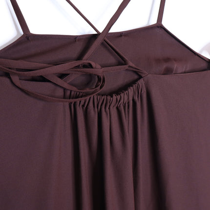 VINCE Strappy Crepe Tank Dress Brown Adjustable Tie Back Pockets Women's M