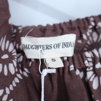 DAUGHTERS OF INDIA Dahlia Maxi Dress Maple Printed NWT Belted Linen Women's S
