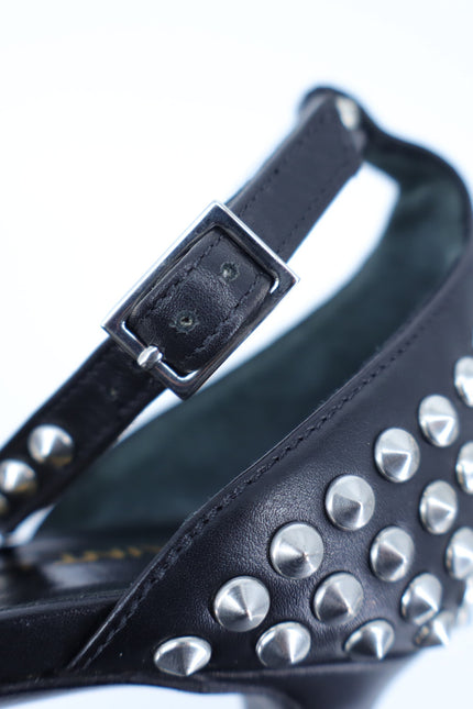 SAINT LAURENT Jane Studded Sandal Black Leather Heels Women's 35.5/US 5.5