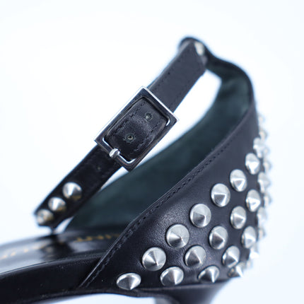 SAINT LAURENT Jane Studded Sandal Black Leather Heels Women's 35.5/US 5.5