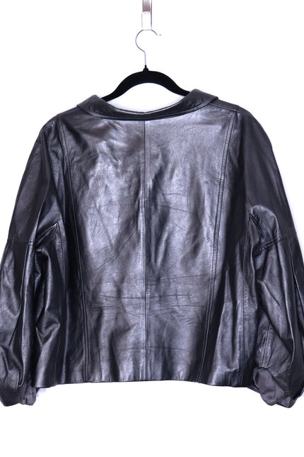 ST. JOHN Nappa Leather Jacket Dark Grey Silk Lined Half Sleeve Women's XL
