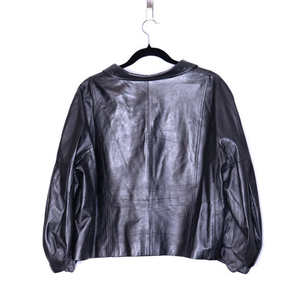 ST. JOHN Nappa Leather Jacket Dark Grey Silk Lined Half Sleeve Women's XL