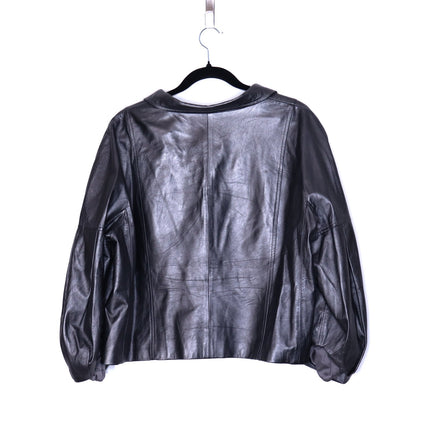 ST. JOHN Nappa Leather Jacket Dark Grey Silk Lined Half Sleeve Women's XL