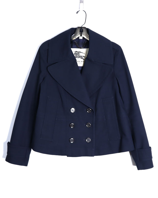 BURBERRY Crop Double Breasted Swing Jacket Dark Navy Long Sleeve Women's 40/US 6