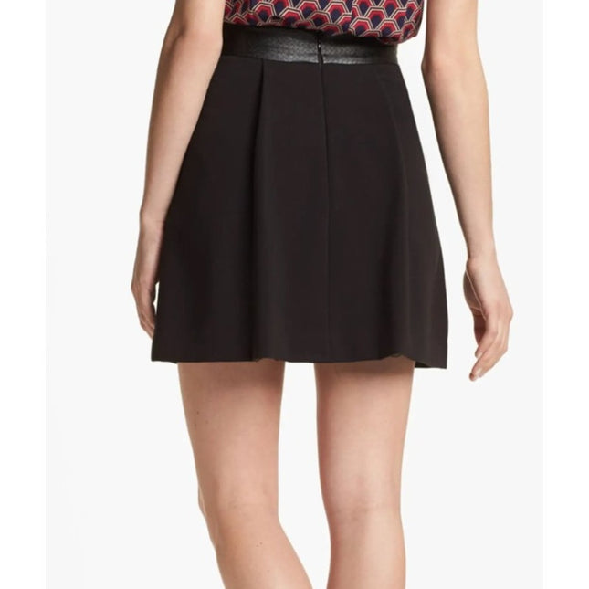 Trina Turk Kimbra Pleated Mini Skirt Black Weave Embossed Waist Women's 8