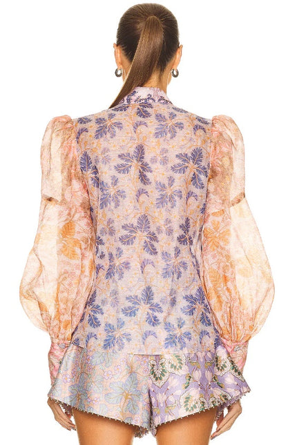 ZIMMERMAN Kaleidoscope Spliced Blouse Multi Floral Long Sleeve Women's 0