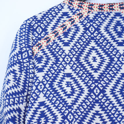 Tularosa Santa Fe Fringe Jacket Blue Ikat Print Open Long Sleeve Women's XS