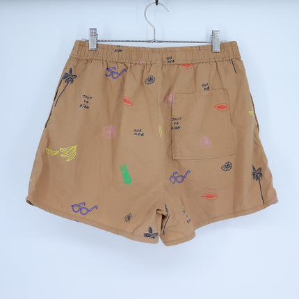 CLARE V. St. Martin Shorts Camel Summer Print Pull On Women's M