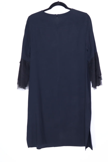 AKRIS PUNTO Embroidered Tulle Sleeve Shift Dress Black Knee Length Women's 12