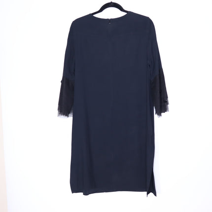 AKRIS PUNTO Embroidered Tulle Sleeve Shift Dress Black Knee Length Women's 12