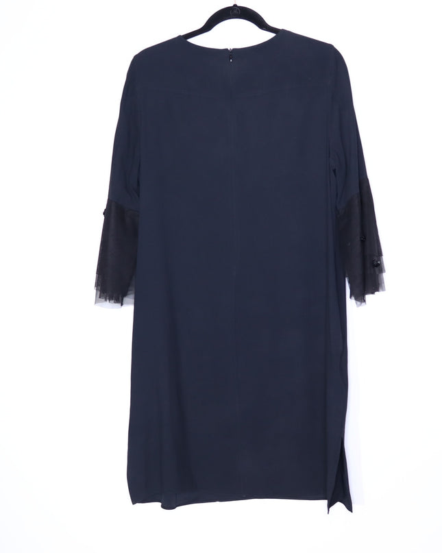 AKRIS PUNTO Embroidered Tulle Sleeve Shift Dress Black Knee Length Women's 12