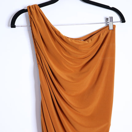 NORMA KAMALI Diana Ruched Gown Cinnamon Orange Midi Dress Women's L/40
