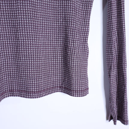 Rag & Bone Shaw Turtleneck Top Paneled Houndstooth Maroon Long Sleeve Women's S
