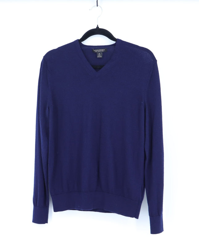 Banana Republic Merino V Neck Sweater Navy Blue Fine Knit Pullover Men's M