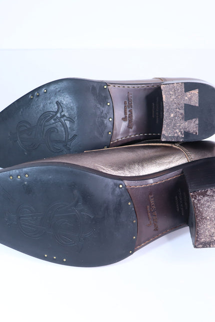THE OFFICE OF ANGELA SCOTT Miss Button Metallic Heel Loafers Bronze Women's 35.5