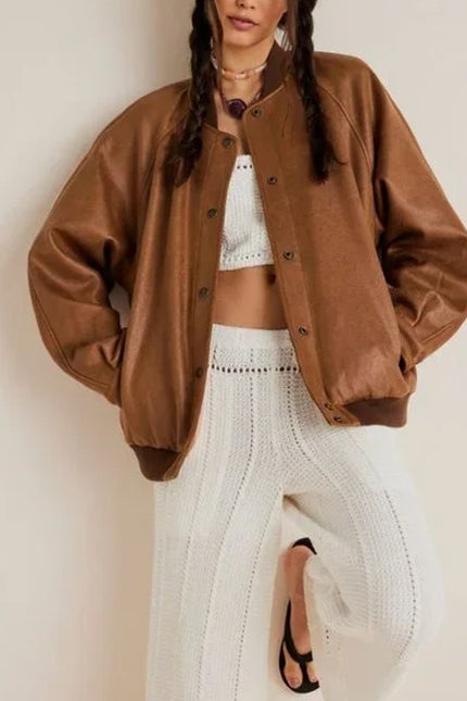 WE THE FREE Wild Rose Vegan Suede Bomber Jacket Chestnut Combo Women's S