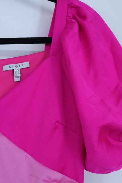 ATOIR Lost To The Night Dress Pink Fuchsia Mini Balloon Hem Puff Sleeve Womens 4