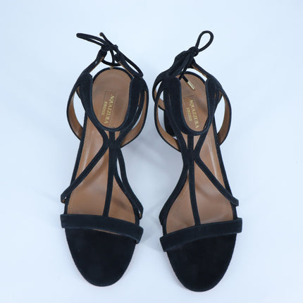 Aquazzura Beverly Hills Sandal Black Suede Block Heel Women's 40/US 10