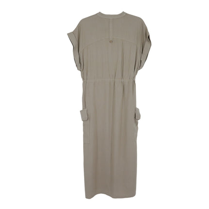 Zara Linen Blend Midi Dress Beige NWT Half Button Pullover Women's XS
